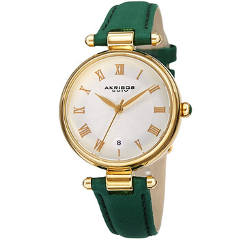 Đồng hồ Akribos Xxiv Quartz Mặt Trắng Green Leather AK1070GN Nữ Chính hãng Sale giá Rẻ tại XaXi World