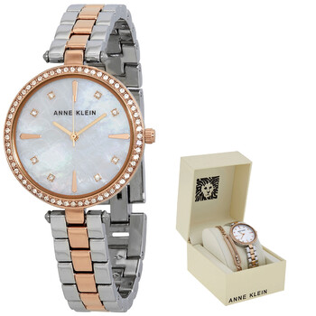 Đồng hồ Anne Klein Quartz Crystal Mặt Xà Cừ Trắng & Bracelet Set AK/3559RTST Nữ Chính hãng Sale giá Rẻ tại XaXi World