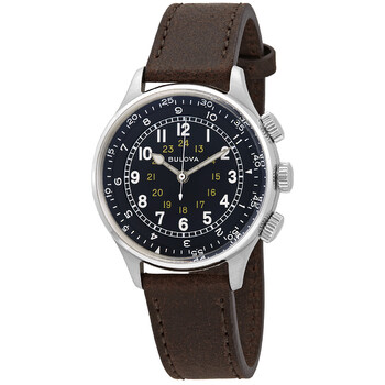 Đồng hồ Bulova A-15 Pilot Automatic Mặt Đen Dây Da Nâu 96A245 Nam Chính hãng Sale giá Rẻ tại XaXi World