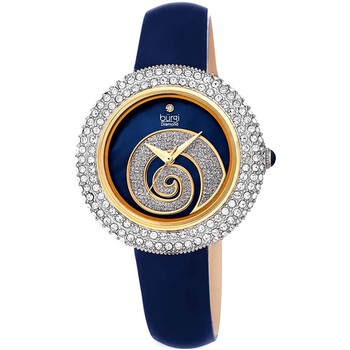 Đồng hồ Burgi Swirl Crystal Mặt Xanh Dây Da Xanh BUR209BU Nữ Chính hãng Sale giá Rẻ tại XaXi World