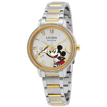 Đồng hồ Citizen Mickey Mouse Eco-Drive Crystal Mặt Bạc FE7044-52W Nữ Chính hãng Sale giá Rẻ tại XaXi World