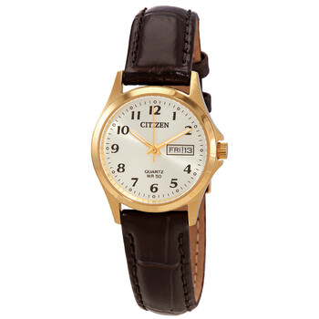 Đồng hồ Citizen Quartz Mặt Vàng Dây Da Nâu EQ2002-07P Nữ Chính hãng Sale giá Rẻ tại XaXi World