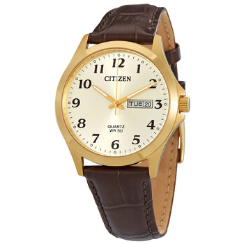 Đồng hồ Citizen Quartz Mặt Vàng Dây Da Nâu BF5002-05P Nam Chính hãng Sale giá Rẻ tại XaXi World