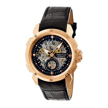 Đồng hồ Heritor Carter Rose Gold-tone Stainless Steel Case Black Skeleton Dial Dây Da Đen HR2506 Nam Chính hãng Sale giá Rẻ tại XaXi World