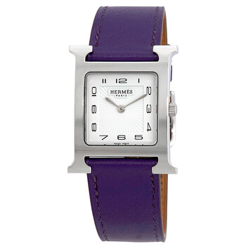 Đồng hồ Hermes H Hour White Glazed Dial Dây Da Tím 036797WW00 Nữ Chính hãng Sale giá Rẻ tại XaXi World