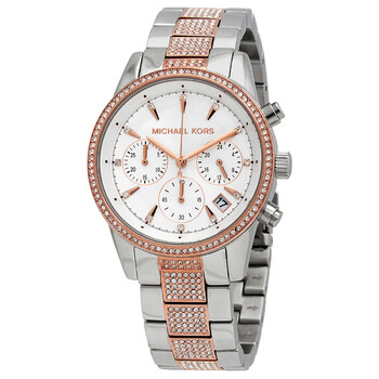 Đồng hồ Michael Kors Ritz Chronograph Quartz Crystal Mặt Bạc MK6651 Nữ Chính hãng Sale giá Rẻ tại XaXi World