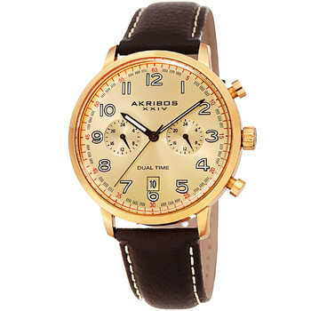 Đồng hồ Akribos Xxiv Dual Time Giold Dial AK1023YGBR Nam Chính hãng Sale giá Rẻ tại XaXi World