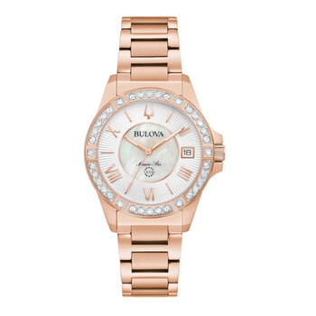 Đồng hồ Bulova Marine Star Quartz (máy pin) Diamond Mặt Khảm Xà Cừ Trắng 98R295 Nữ Chính hãng Sale giá Rẻ tại XaXi World
