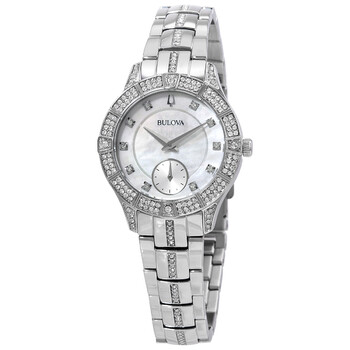 Đồng hồ Bulova Quartz (máy pin) Crystal Mặt Khảm Xà Cừ Trắng 96L291 Nữ Chính hãng Sale giá Rẻ tại XaXi World