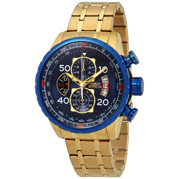 Đồng hồ Invicta Aviator Chronograph Mặt Xanh 18kt Gold-plated 19173 Nam Chính hãng Sale giá Rẻ tại XaXi World