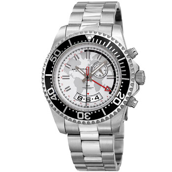 Đồng hồ Akribos Xxiv AK955SS nam mặt trắng kim loại bạc GMT chính hãng