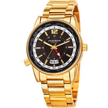Đồng hồ Akribos Xxiv World Time AK1021YGB mặt đen nam chính hãng