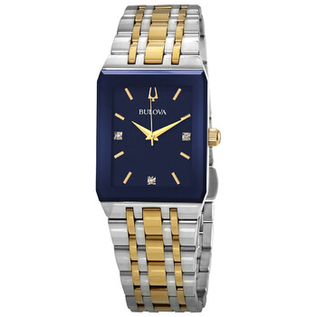 Đồng hồ Nam Bulova Quadra Quartz Kim cương Mặt xanh 98D154 chính hãng