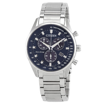 Đồng hồ Citizen Chronograph mặt xanh dây kim loại nam AT2390-82L chính hãng