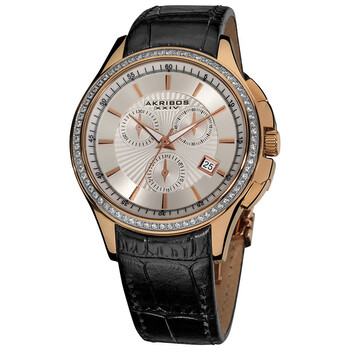 Đồng hồ nam Akribos Xxiv AK615RG dây da đen mặt kim cương rose gold chính hãng