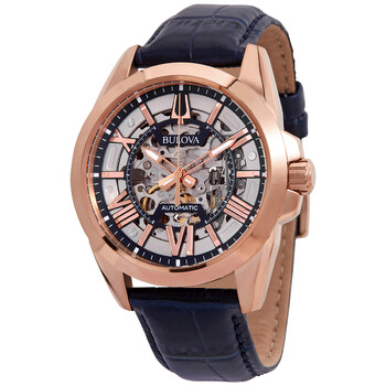 Đồng hồ Bulova Sutton Automatic 97A161 nam mặt skeleton bạc chính hãng
