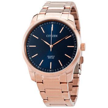 Đồng hồ Citizen Quartz mặt xanh dây vàng hồng nam BH5003-51L chính hãng