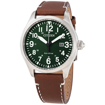 Đồng hồ Citizen Chandler Eco-Drive mặt xanh dây da nâu BM6838-09X chính hãng