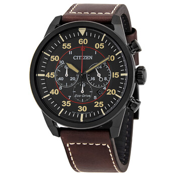 Đồng hồ Citizen Chronograph mặt đen dây da nâu CA4218-14E chính hãng
