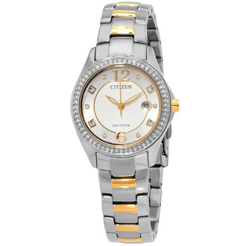 Đồng hồ Citizen Crystal Eco-Drive mặt bạc hai tông màu FE1146-71A chính hãng