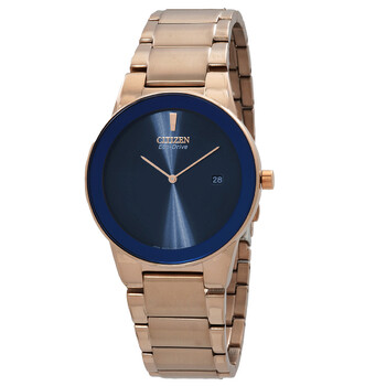 Đồng hồ Citizen Eco-Drive mặt xanh dây vàng hồng nam AU1066-80L chính hãng