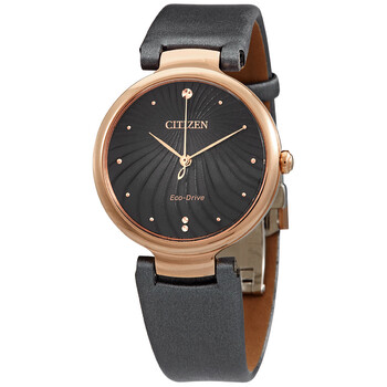 Đồng hồ Citizen Eco-Drive mặt đen dây satin xám EM0853-14H chính hãng