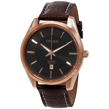 Đồng hồ Citizen Quartz mặt đen dây da nâu nữ BI1033-04E chính hãng