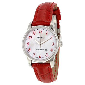 Đồng hồ Mido Baroncelli Automatic mặt ngọc trai dây da đỏ nữ M76004397 chính hãng