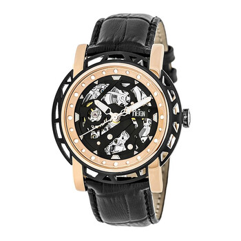 Đồng hồ nam Reign Stavros mặt số xương đen dây da đen RN3706 chính hãng