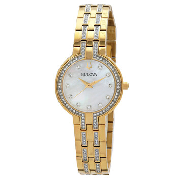 Đồng hồ nữ Bulova Crystal Quartz kim cương mặt bạc 98X138 chính hãng