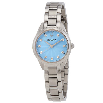 Đồng hồ nữ Bulova Sutton Quartz kim cương mặt xanh 96P250 chính hãng