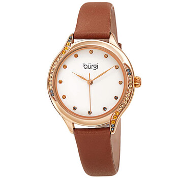Đồng hồ nữ Burgi BUR239BR mặt trắng dây da nâu chính hãng