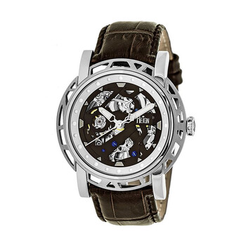 Đồng hồ nam Reign Stavros mặt skeleton đen dây da nâu RN3701 chính hãng