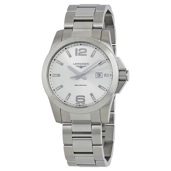 Đồng hồ nam Longines Conquest mặt bạc dây kim loại 43mm L37604766 chính hãng