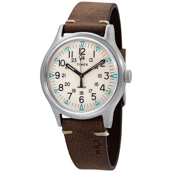 Đồng hồ Timex MK1 Quartz mặt be dây da nâu nam TW2R96800 chính hãng