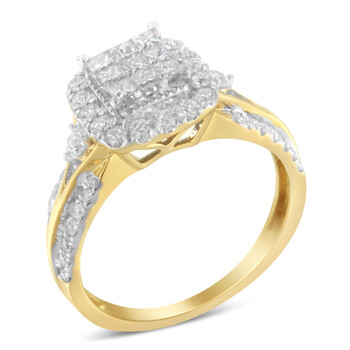 Trang sức Haus Of Brilliance Vàng 10K 1.0 Cttw Brilliant-Cut Kim cương Cluster Cushion-Shape Halo Triple-Band-Look Nhẫn đính hôn (H-I Color, SI1-SI2 Clarity) chính hãng 6 10k yellow gold 1 0 cttw brilliant cut diamond cluster cushion shape halo triple band look engagement ring h i color si1 si2 clarity 015504r725