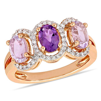 Trang sức Amour 1/5 CT TDW Kim cương và 1 3/8 CT TGW Rose de France w/Amethyst-Africa 3-Stone Nhẫn Pink Silver chính hãng 6 amour 1 5 ct tdw diamond and 1 3 8 ct tgw rose de france w amethyst africa 3 stone ring in pink silver jms008387