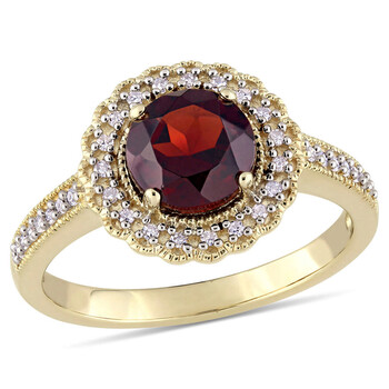 Trang sức Amour 1/8 CT TDW Kim cương và 1 5/8 CT TGW Garnet Halo Nhẫn Yellow Silver chính hãng 6 amour 1 8 ct tdw diamond and 1 5 8 ct tgw garnet halo ring in yellow silver jms008342