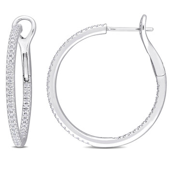 Trang sức Amour Vàng trắng 10K 1/2 CT TDW Kim cương Hoop Bông tai (khuyên tai, hoa tai) chính hãng 6 amour 10k white gold 1 2 ct tdw diamond hoop earrings jms007350