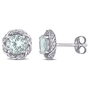 Trang sức Amour Vàng trắng 10K 1 3/8 CT TGW Aquamarine và 1/5 CT TDW Kim cương Halo Stud Bông tai (khuyên tai, hoa tai) chính hãng 6 amour 10k white gold 1 3 8 ct tgw aquamarine and 1 5 ct tdw diamond halo stud earrings jms007105