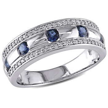 Trang sức Amour Vàng trắng 10K 1/4 CT TDW Kim cương và Sapphire Anniversary Band Nhẫn chính hãng 6 amour 10k white gold 1 4 ct tdw diamond and sapphire anniversary band ring jms006944