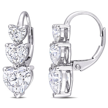 Trang sức Amour Vàng trắng 10K 3 5/8 CT TGW White Created Moissanite Heart LeverBack Bông tai (khuyên tai, hoa tai) chính hãng 6 amour 10k white gold 3 5 8 ct tgw white created moissanite heart leverback earrings jms007253