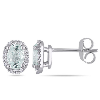 Trang sức Amour Vàng trắng 10K 4/5 CT TGW Aquamarine và 1/10 CT TDW Kim cương Halo Bông tai (khuyên tai, hoa tai) chính hãng 6 amour 10k white gold 4 5 ct tgw aquamarine and 1 10 ct tdw diamond halo earrings jms007965