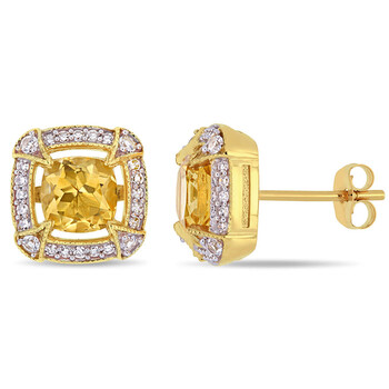 Trang sức Amour Vàng 10K 1 7/8 CT TGW Citrine White Sapphire và 1/5 CT TW Kim cương Halo Stud Bông tai (khuyên tai, hoa tai) chính hãng 6 amour 10k yellow gold 1 7 8 ct tgw citrine white sapphire and 1 5 ct tw diamond halo stud earrings jms007050