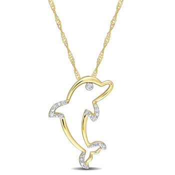 Trang sức Amour Vàng 10K Kim cương Accent Dolphin Pendant với Chain chính hãng 6 amour 10k yellow gold diamond accent dolphin pendant with chain jms007467