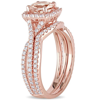Trang sức Amour Vàng hồng 14K 1 CT TGW Morganite và 3/4 CT TDW Kim cương Bridal Set Nhẫn chính hãng 6 amour 14k rose gold 1 ct tgw morganite and 3 4 ct tdw diamond bridal set ring jms006254