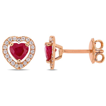 Trang sức Amour Vàng hồng 14K 1 CT TGW Ruby và 1/5 CT TW Kim cương Heart Stud Bông tai (khuyên tai, hoa tai) chính hãng 6 amour 14k rose gold 1 ct tgw ruby and 1 5 ct tw diamond heart stud earrings jms007069