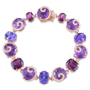Trang sức Amour Vàng hồng 14K 3/4 CT TDW Kim cương và 41 5/8 CT TGW Amethyst, Rhodolite và Tanzanite Link Scroll Vòng đeo tay chính hãng 6 amour 14k rose gold 3 4 ct tdw diamond and 41 5 8 ct tgw amethyst rhodolite and tanzanite link scroll bracelet jms007736