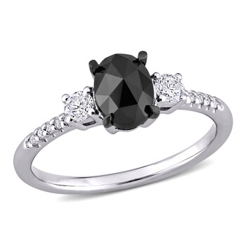 Trang sức Amour Vàng trắng 14K 1 1/5 CT TW Oval và Round-Cut Đen và Kim cương trắng 3-Stone Nhẫn đính hôn chính hãng 6 amour 14k white gold 1 1 5 ct tw oval and round cut black and white diamond 3 stone engagement ring jms007663