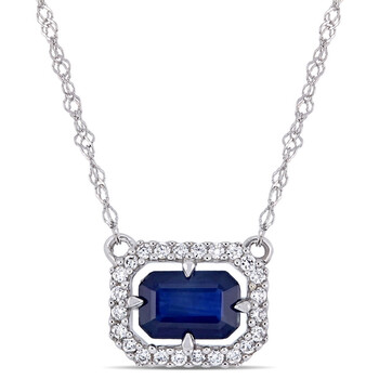 Trang sức Amour Vàng trắng 14K 1/10 Ct Kim cương & 3/4 Ct Blue Sapphire Halo Dây chuyền (vòng cổ) với Chain chính hãng 6 amour 14k white gold 1 10 ct tdw diamond and 3 4 ct tgw blue sapphire halo necklace with chain jms006414